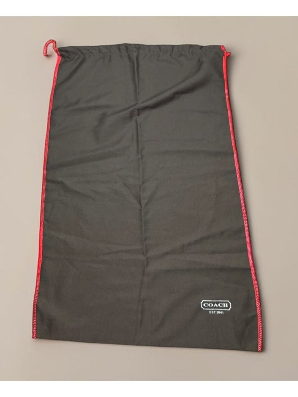 Coach Drawstring Dust Bag Brown With Red Trim & Logo - Picture 2 of 9
